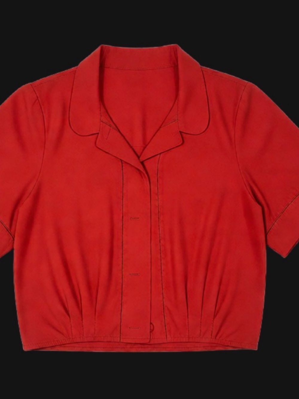 Women's Cropped Short-Sleeve Red Button-Front Shirt